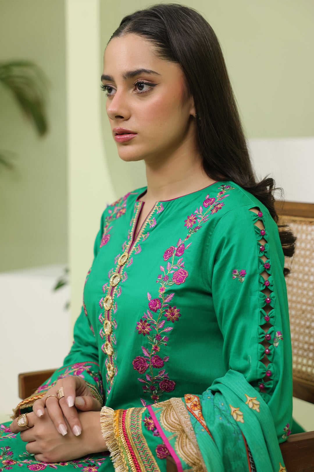 Zellbury | Unstitched 3 Piece Slub | Embroidered Shirt Shalwar Dupatta - 1283 - House Of Hania