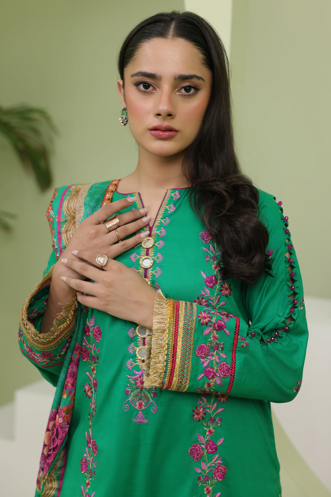 Zellbury | Unstitched 3 Piece Slub | Embroidered Shirt Shalwar Dupatta - 1283 - House Of Hania