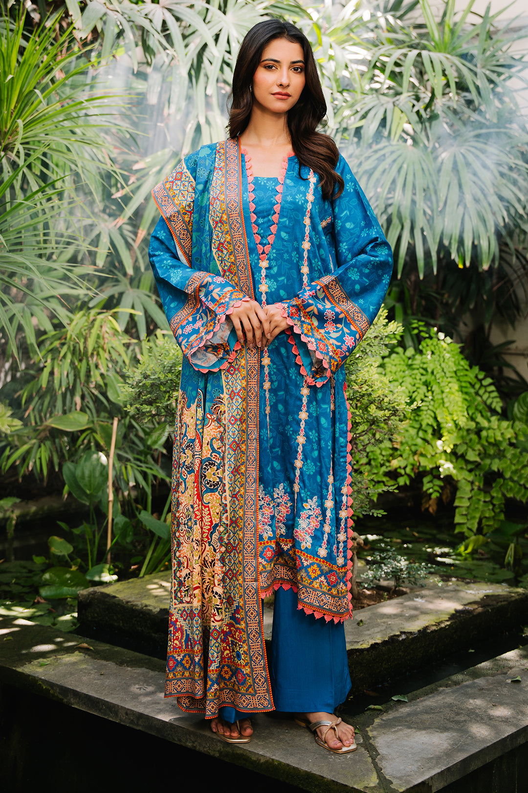 Zellbury | Unstitched 3 Piece Viscose | Embroidered Shirt Shalwar Dupatta - 0223 - House Of Hania