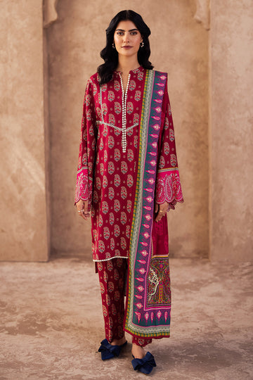Zellbury | Unstitched 3 Piece Viscose | Embroidered Shirt Shalwar Dupatta - 0228 - House Of Hania