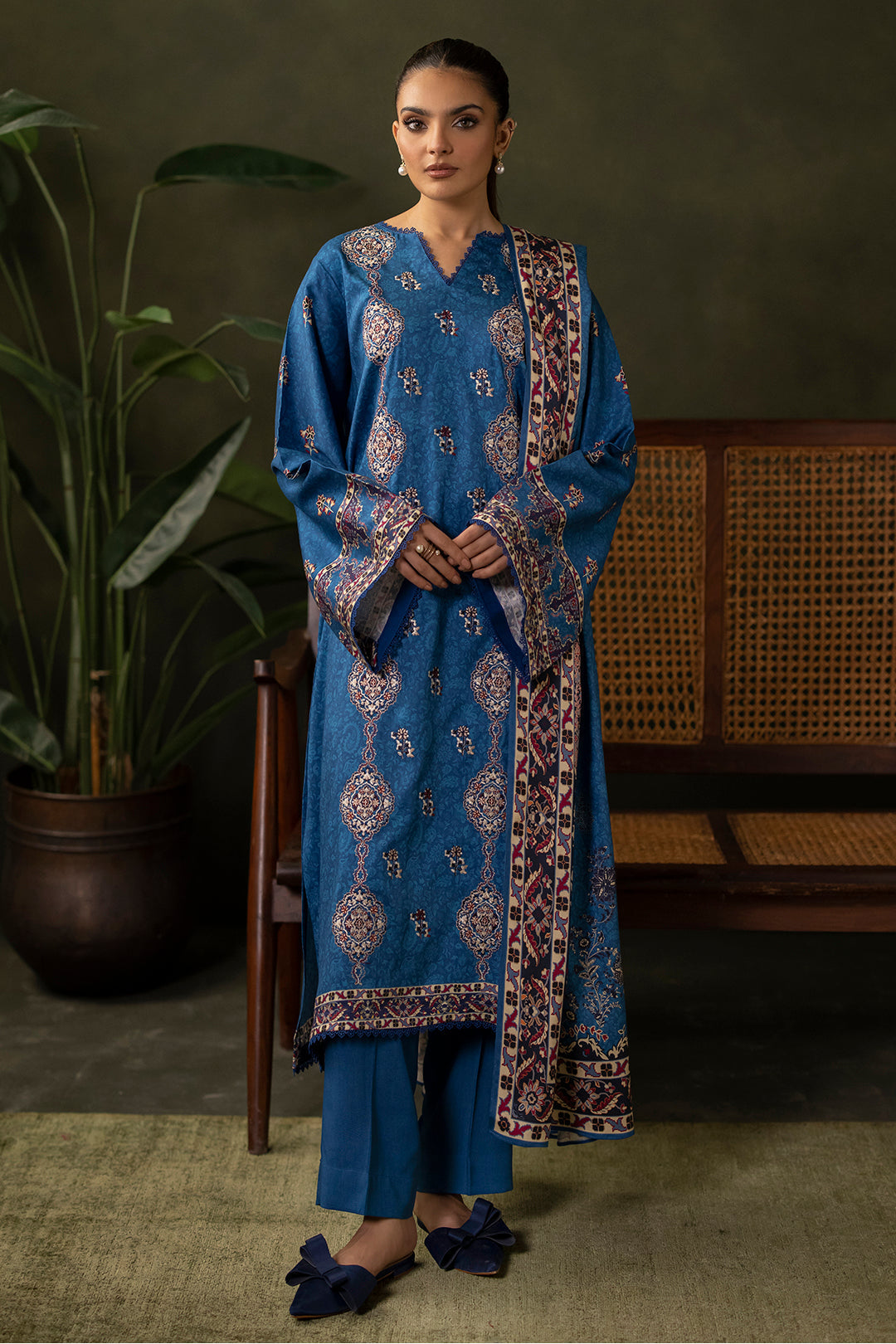 Zellbury | Unstitched 3 Piece Viscose | Embroidered Shirt Shalwar Dupatta - 0313 - House Of Hania