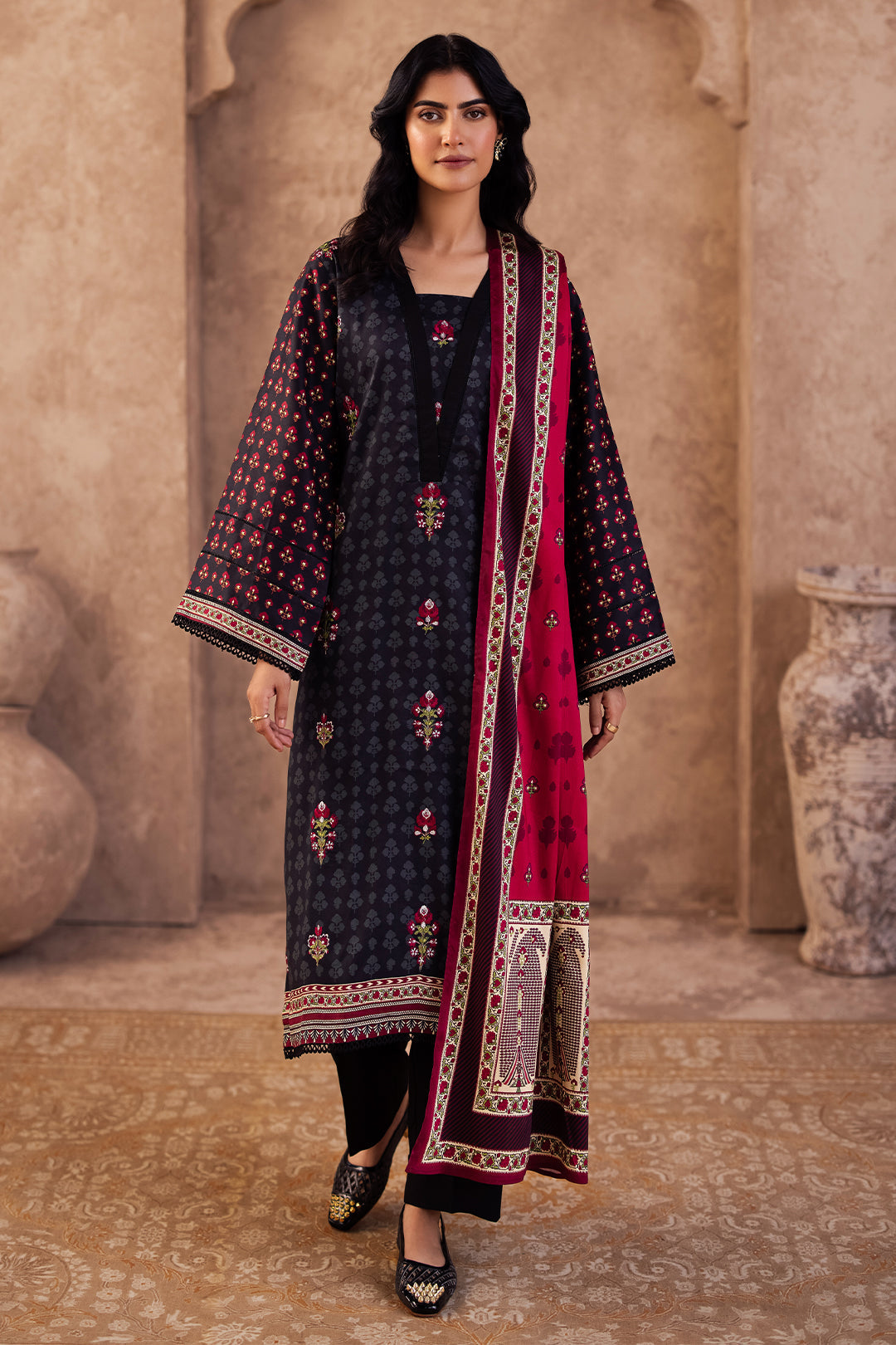Zellbury | Unstitched 3 Piece Viscose | Embroidered Shirt Shalwar Dupatta - 0314 - House Of Hania