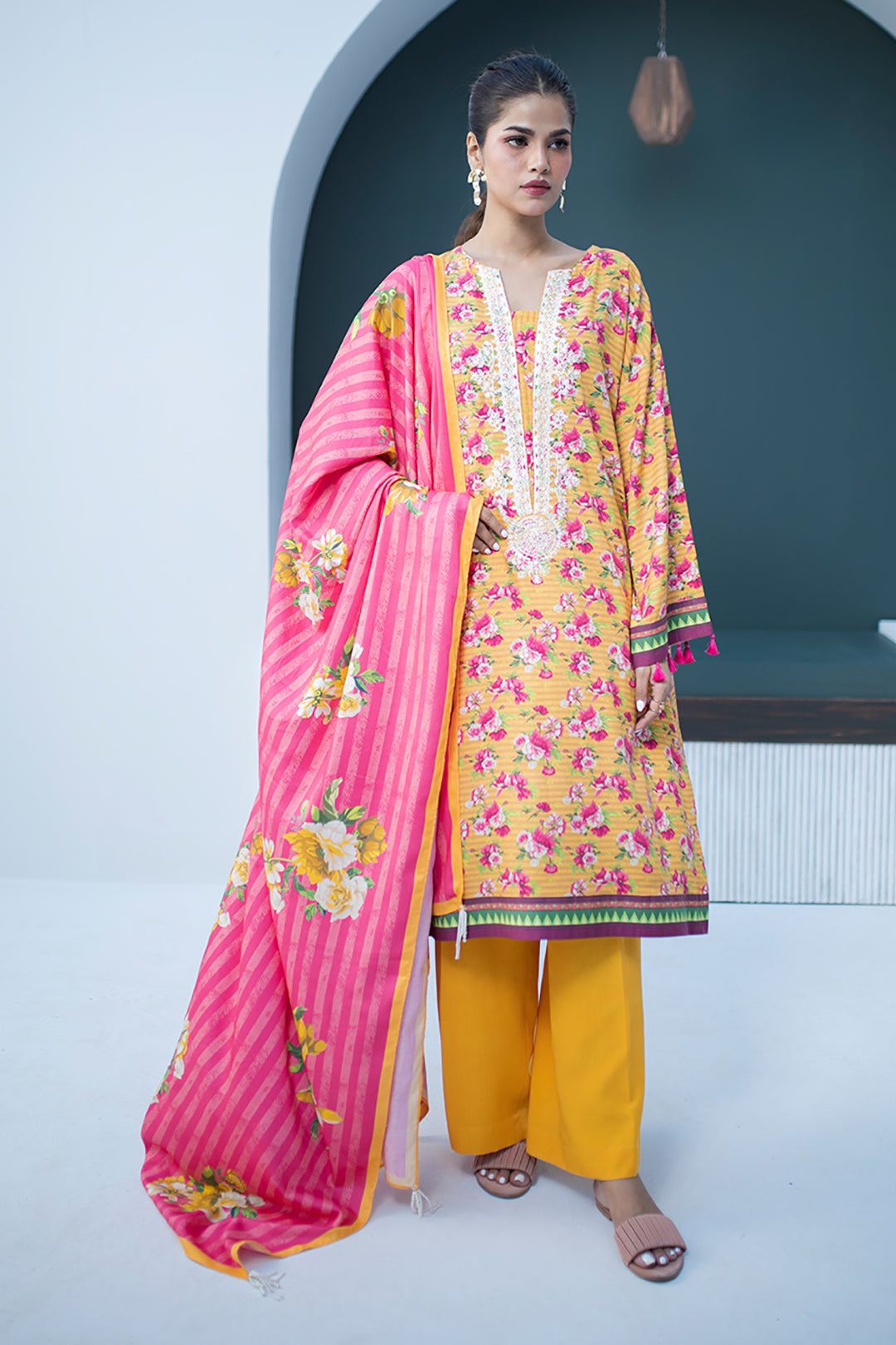 Zellbury | Unstitched 3 Piece Viscose | Embroidered Shirt Shalwar Dupatta - 0837 - House Of Hania