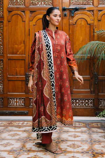 Zellbury | Unstitched 3 Piece Viscose | Shirt Shalwar Dupatta - 0208 - House Of Hania