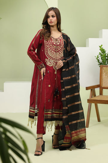 Zellbury | Unstitched 3 Piece Yarn | Embroidered Shirt Shalwar Dupatta - 1294 - House Of Hania