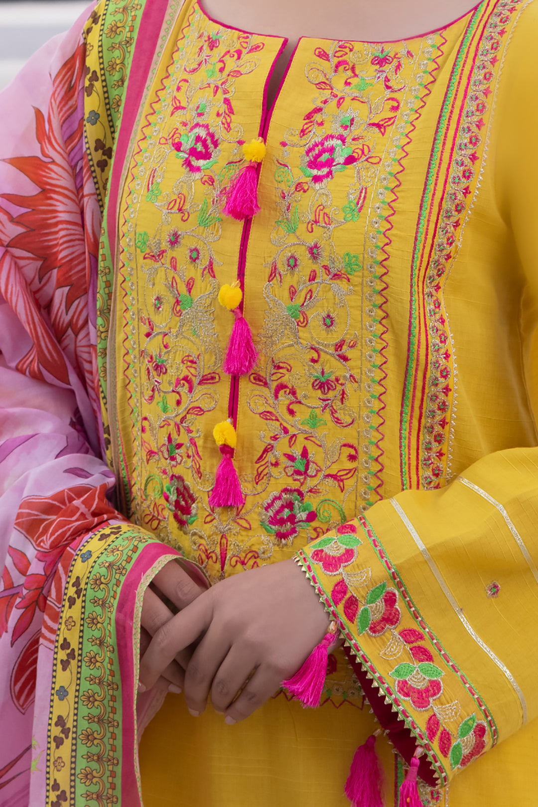 Zellbury | Unstitched 3 Piece Yellow | Embroidered Shirt Shalwar Dupatta - 1126 - House Of Hania