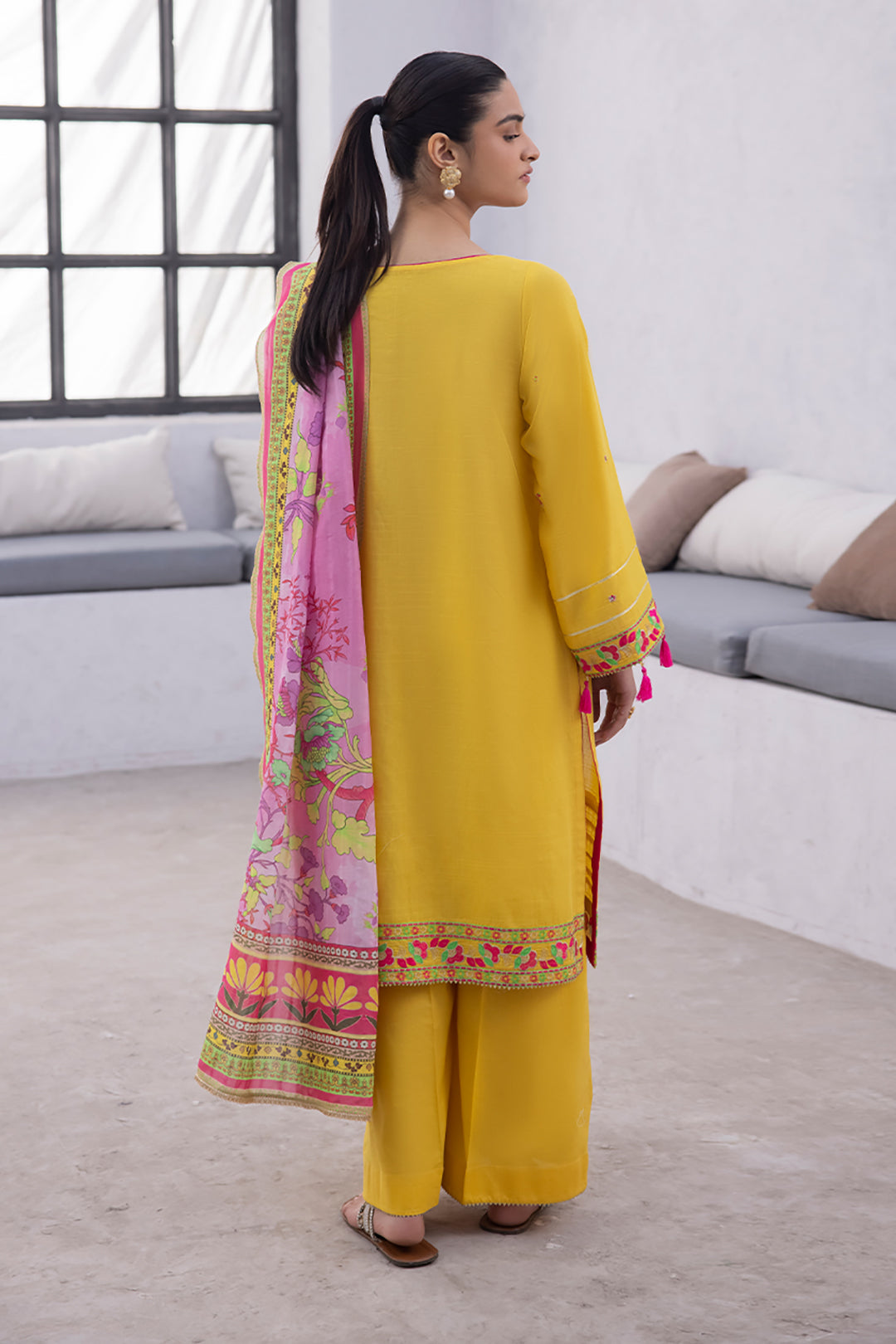 Zellbury | Unstitched 3 Piece Yellow | Embroidered Shirt Shalwar Dupatta - 1126 - House Of Hania