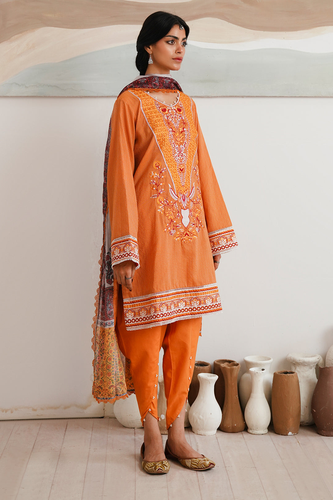 Zellbury | Unstitched 3 Piece Zari | Embroidered Shirt Shalwar Dupatta - 0085 - House Of Hania
