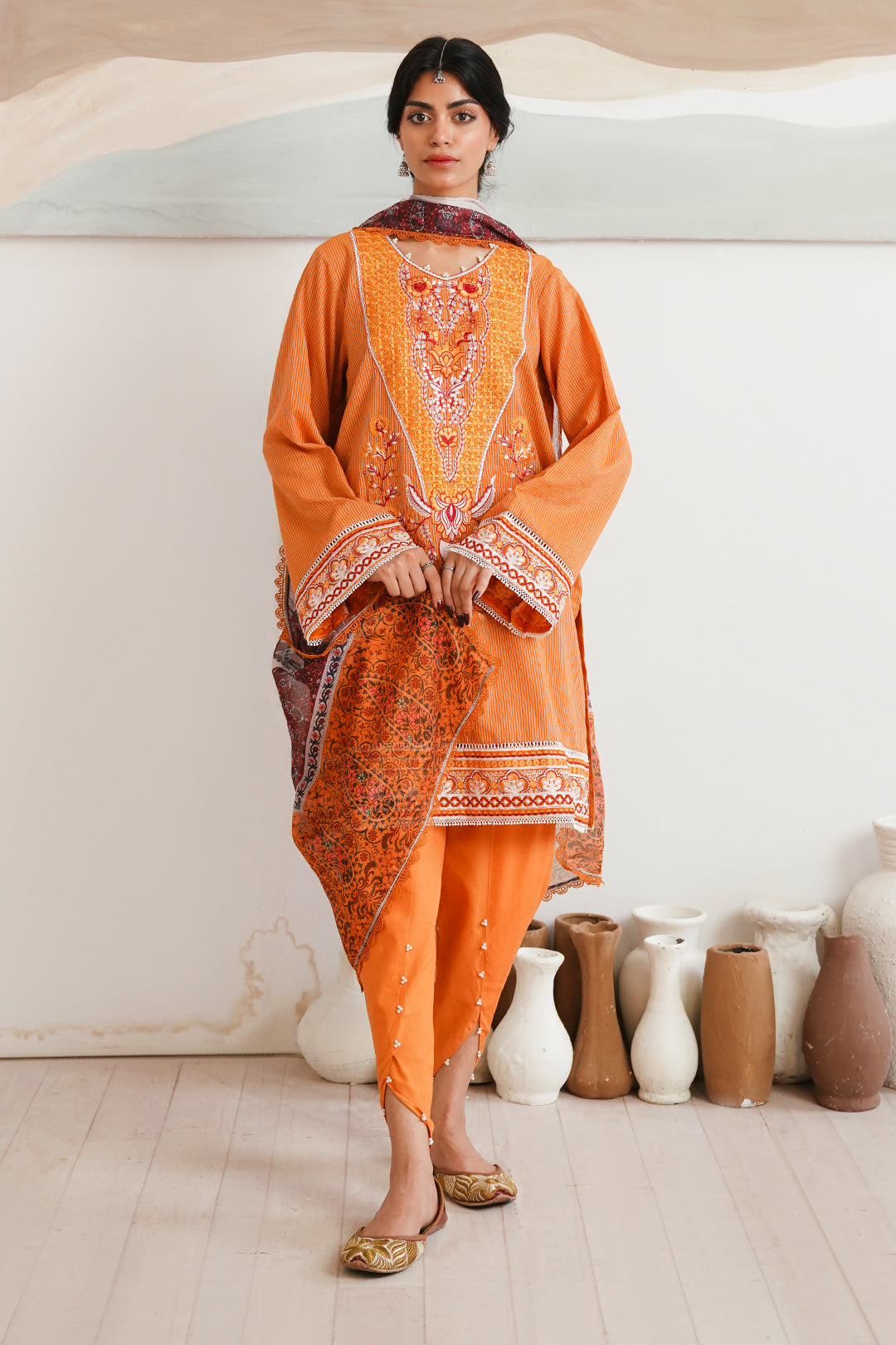 Zellbury | Unstitched 3 Piece Zari | Embroidered Shirt Shalwar Dupatta - 0085 - House Of Hania