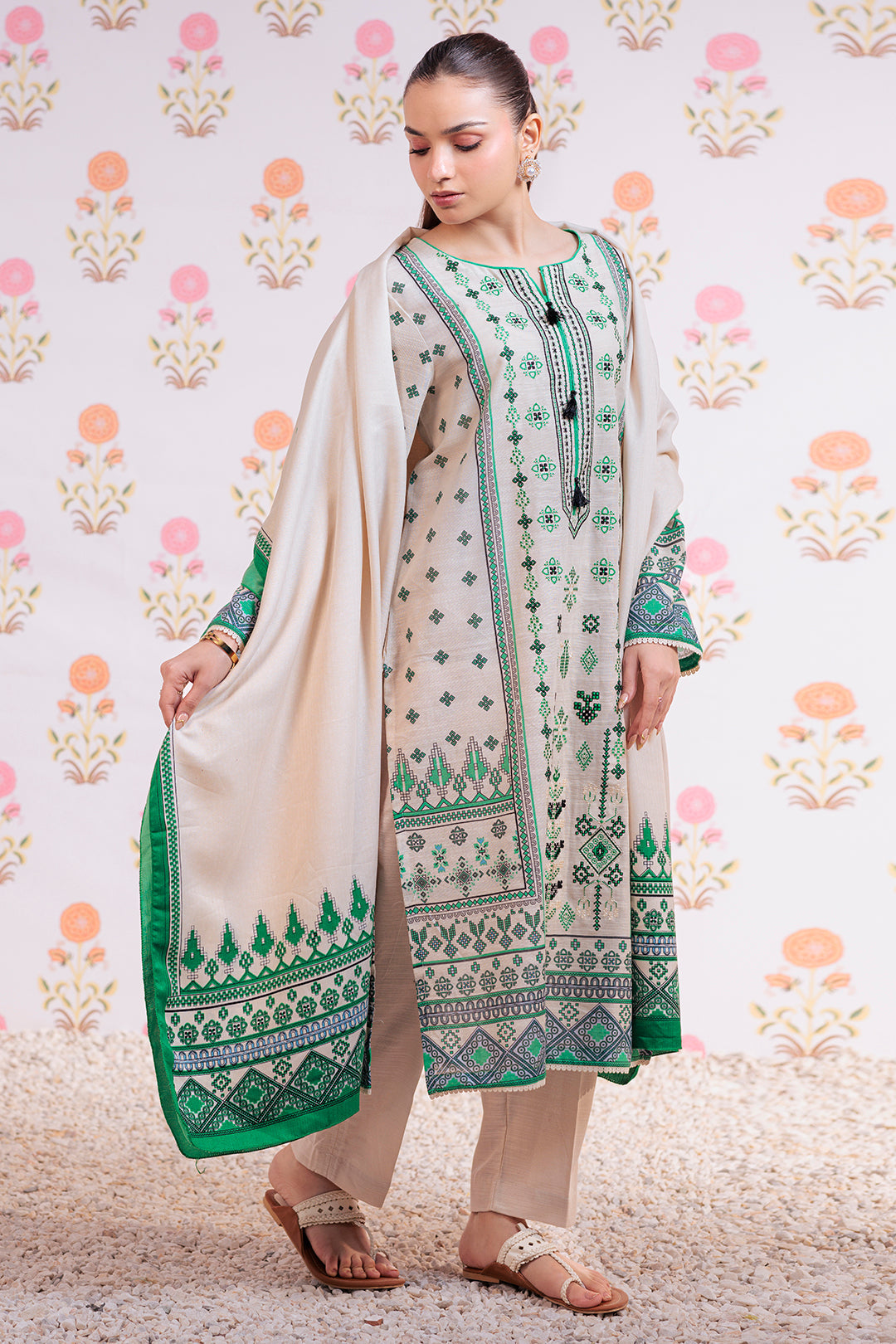 Zellbury | Winter Pret | Embroidered Kurta Dupatta Trouser - 3075 - House Of Hania