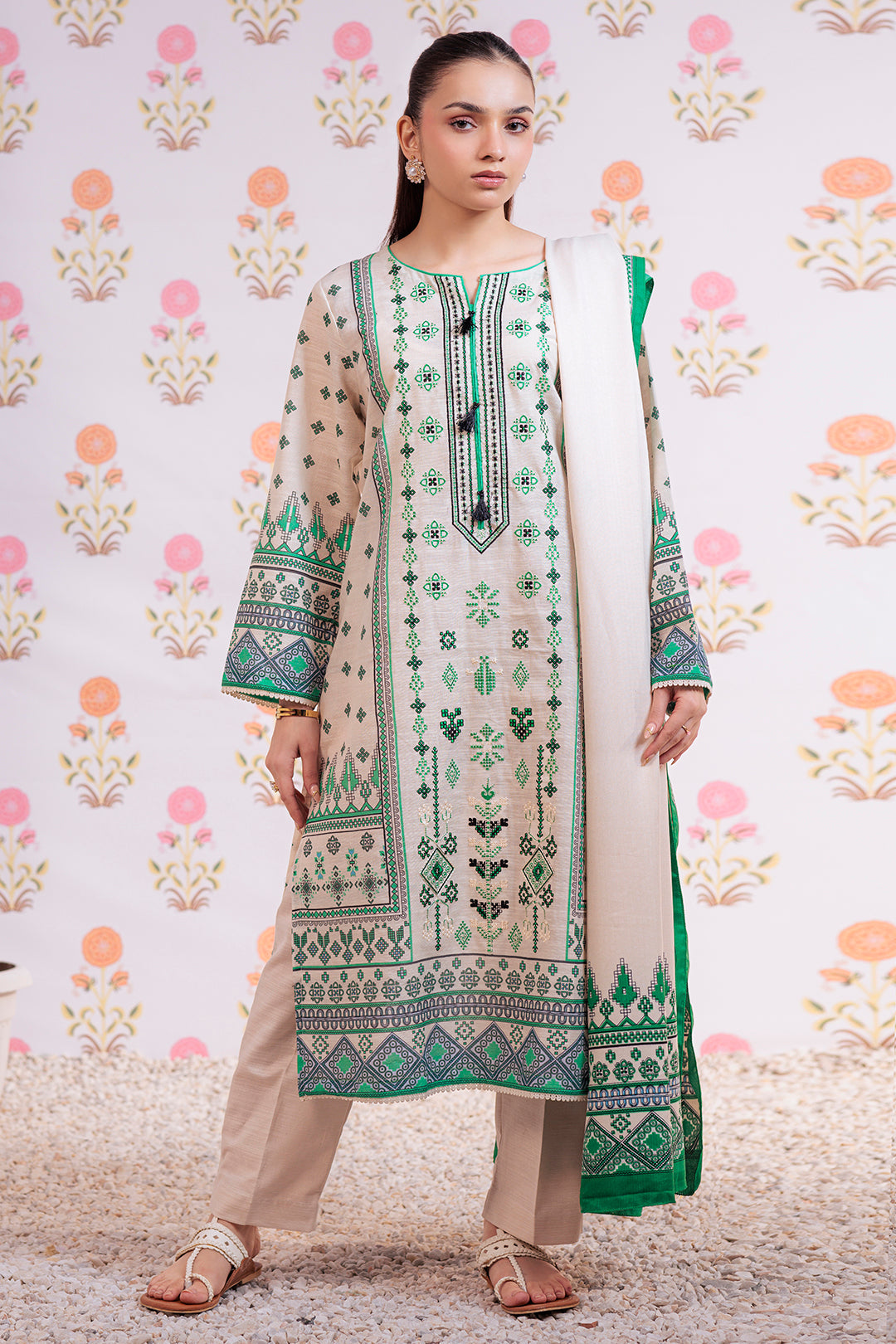 Zellbury | Winter Pret | Embroidered Kurta Dupatta Trouser - 3075 - House Of Hania