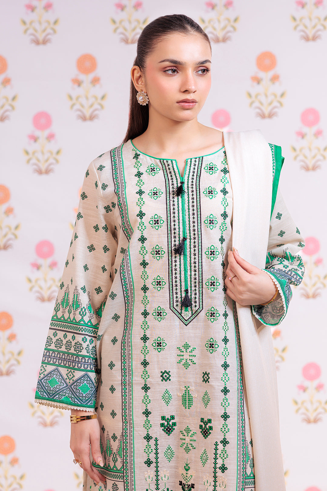 Zellbury | Winter Pret | Embroidered Kurta Dupatta Trouser - 3075 - House Of Hania