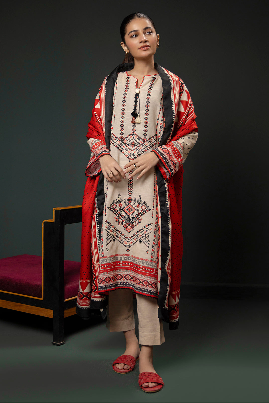 Zellbury | Winter Pret | Embroidered Kurta Shawl - 2937 - House Of Hania