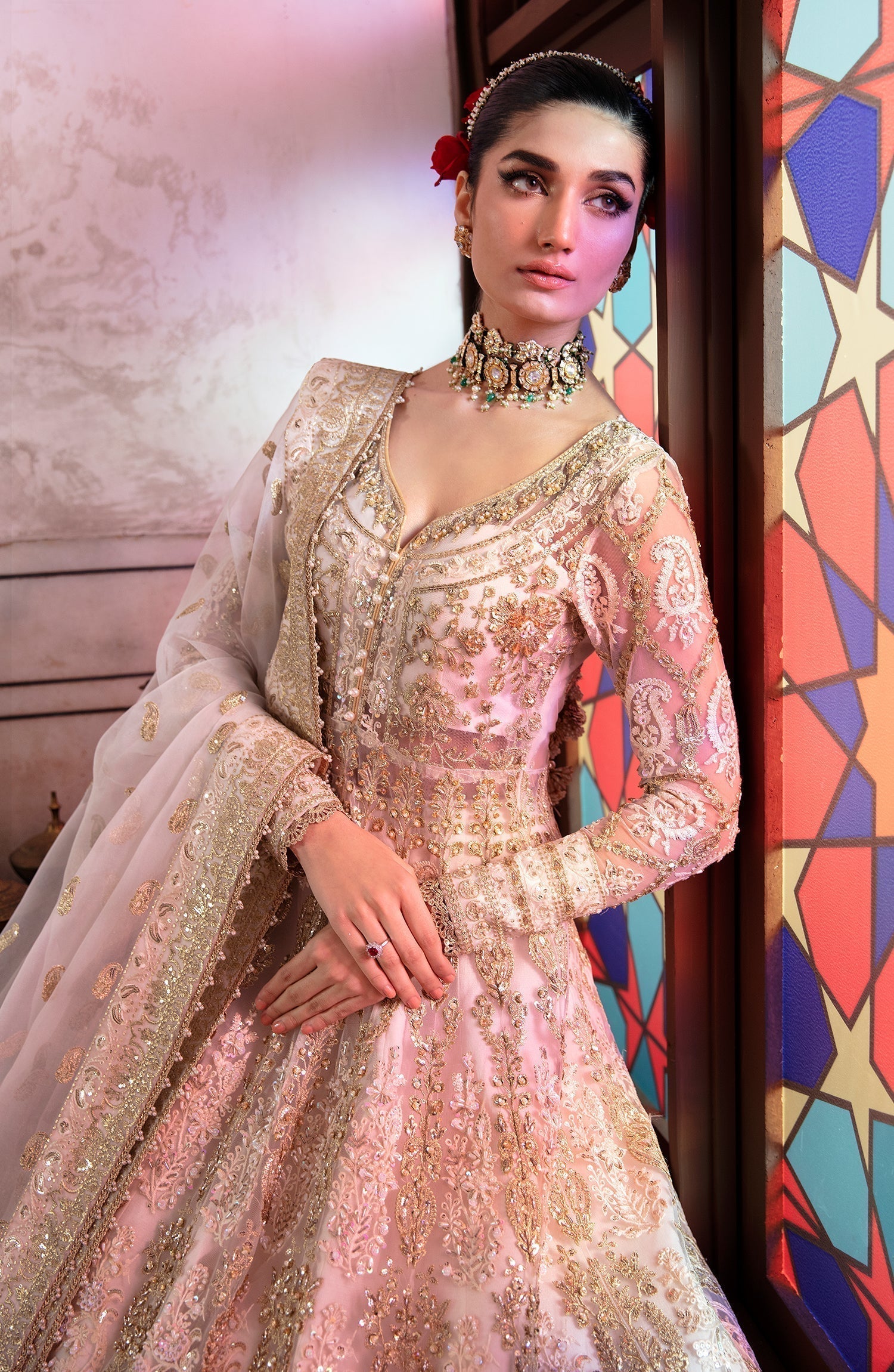 Zevk Afsanah Luxury Embroidered Net 3Pc Suit - Alif - House Of Hania