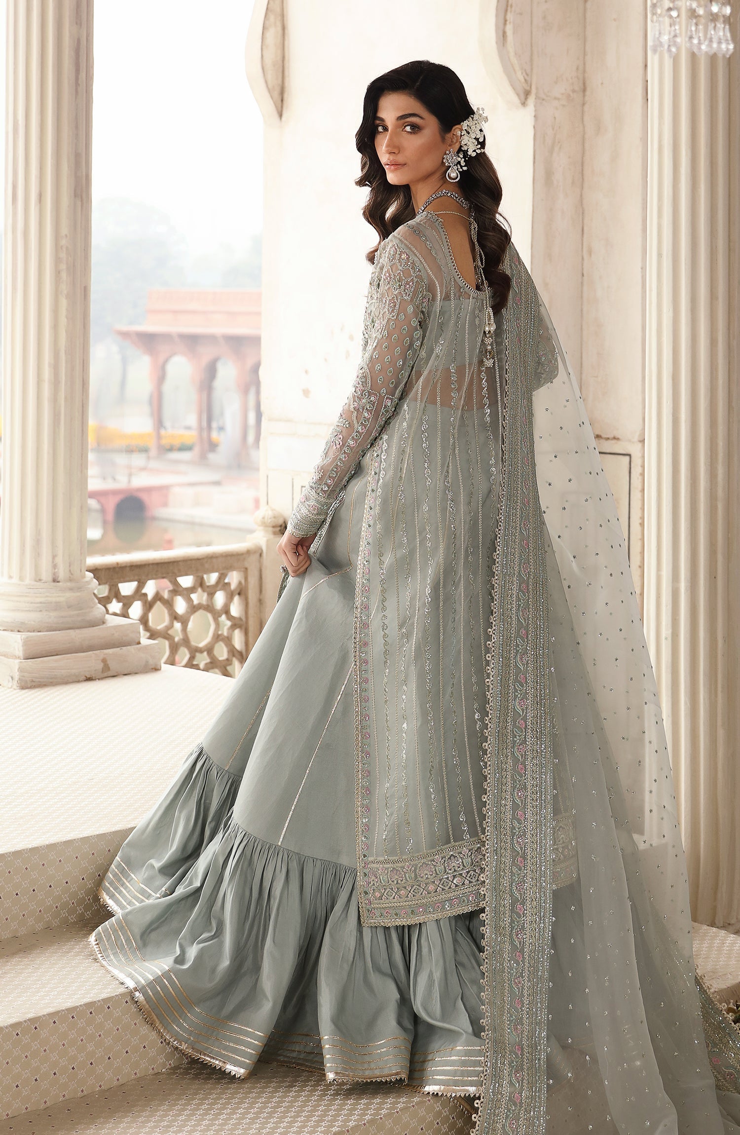 Zevk Afsanah Luxury Embroidered Organza 3Pc Suit - Akks - House Of Hania