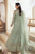 Zevk Afsanah Luxury Embroidered Organza 3Pc Suit - Wasaabi - House Of Hania