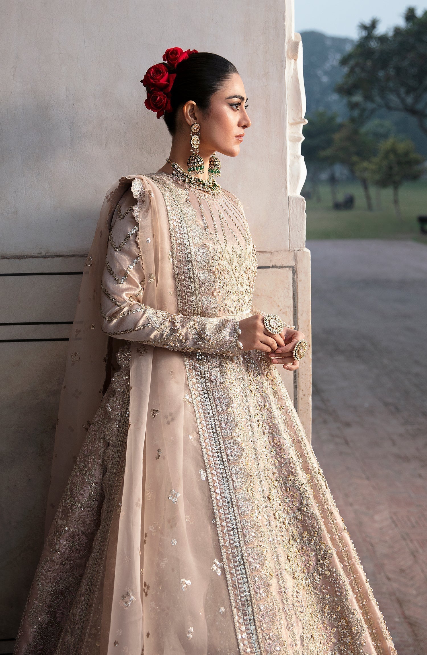 Zevk Afsanah Luxury Embroidered Zari Tissue 3Pc Suit - Atlas - House Of Hania