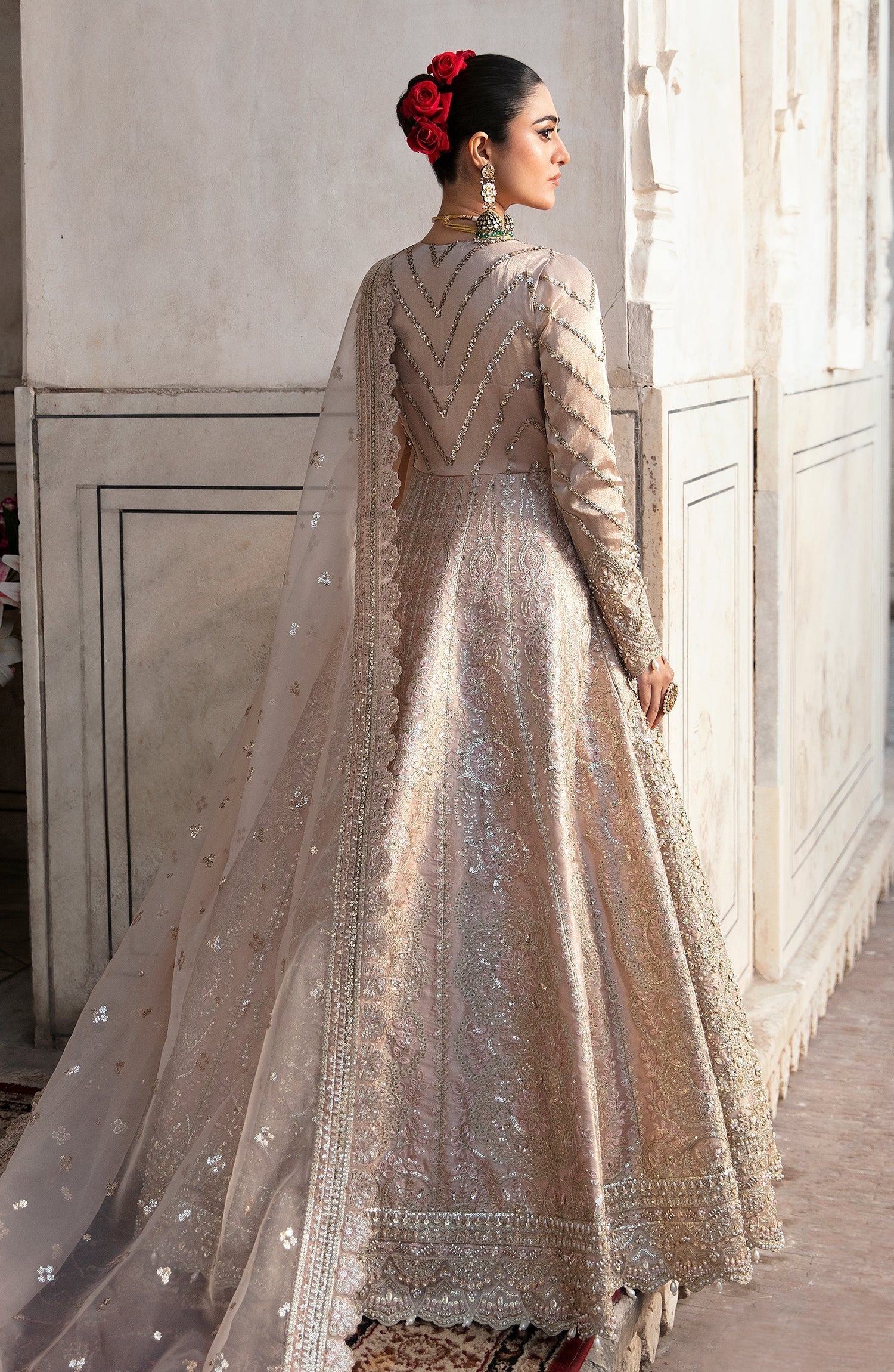 Zevk Afsanah Luxury Embroidered Zari Tissue 3Pc Suit - Atlas - House Of Hania