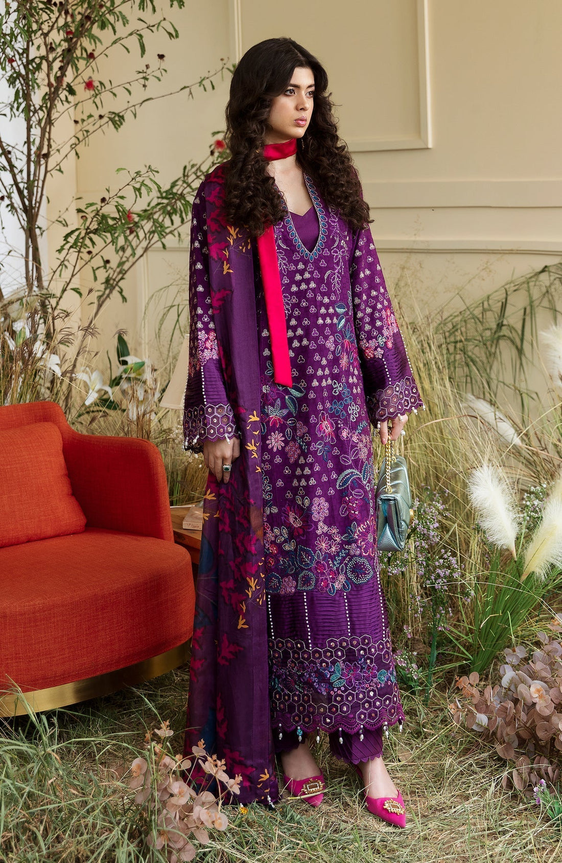 Zevk | Flora Festive Lawn | FUCHSIA - House Of Hania