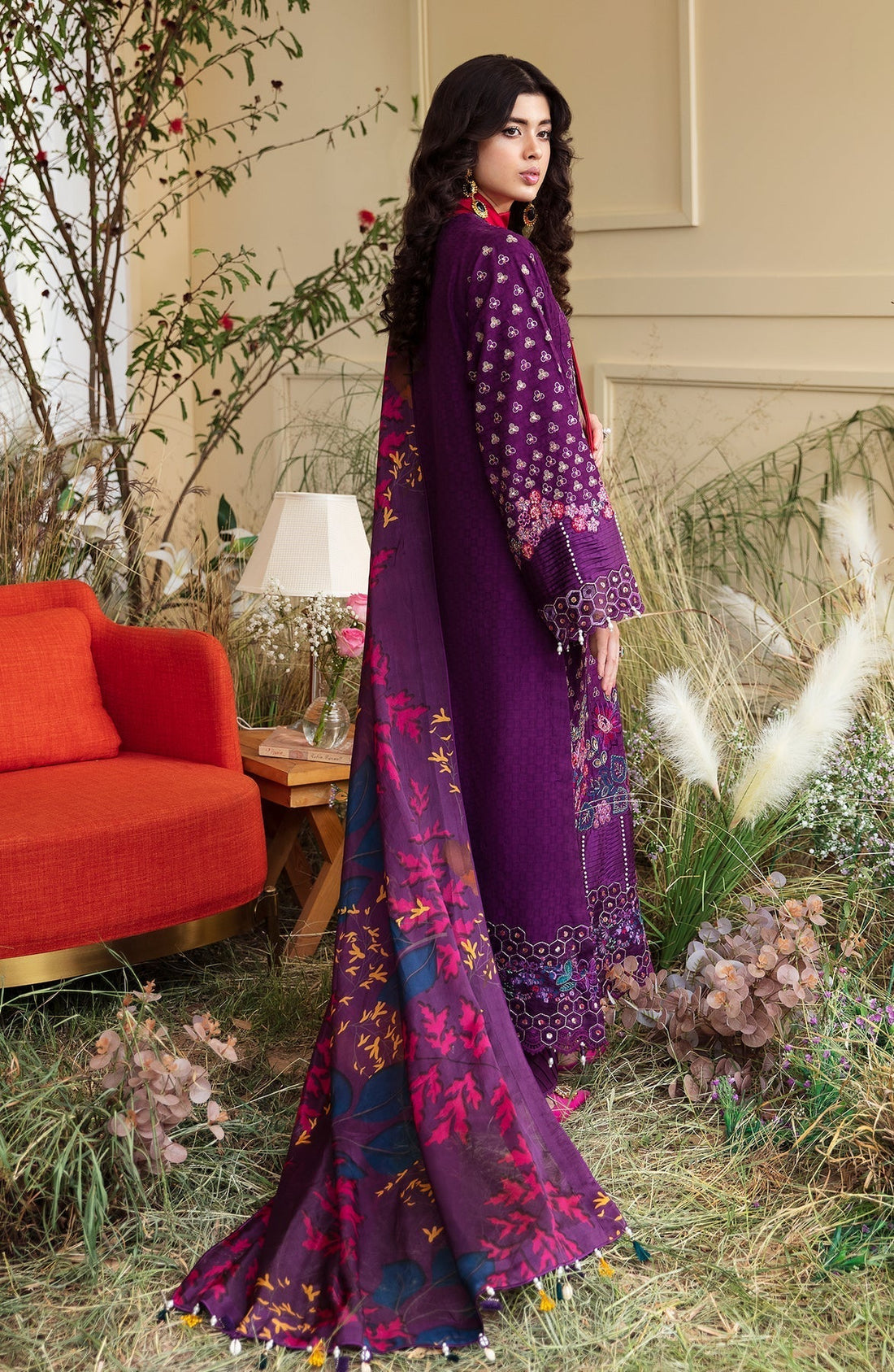 Zevk | Flora Festive Lawn | FUCHSIA - House Of Hania