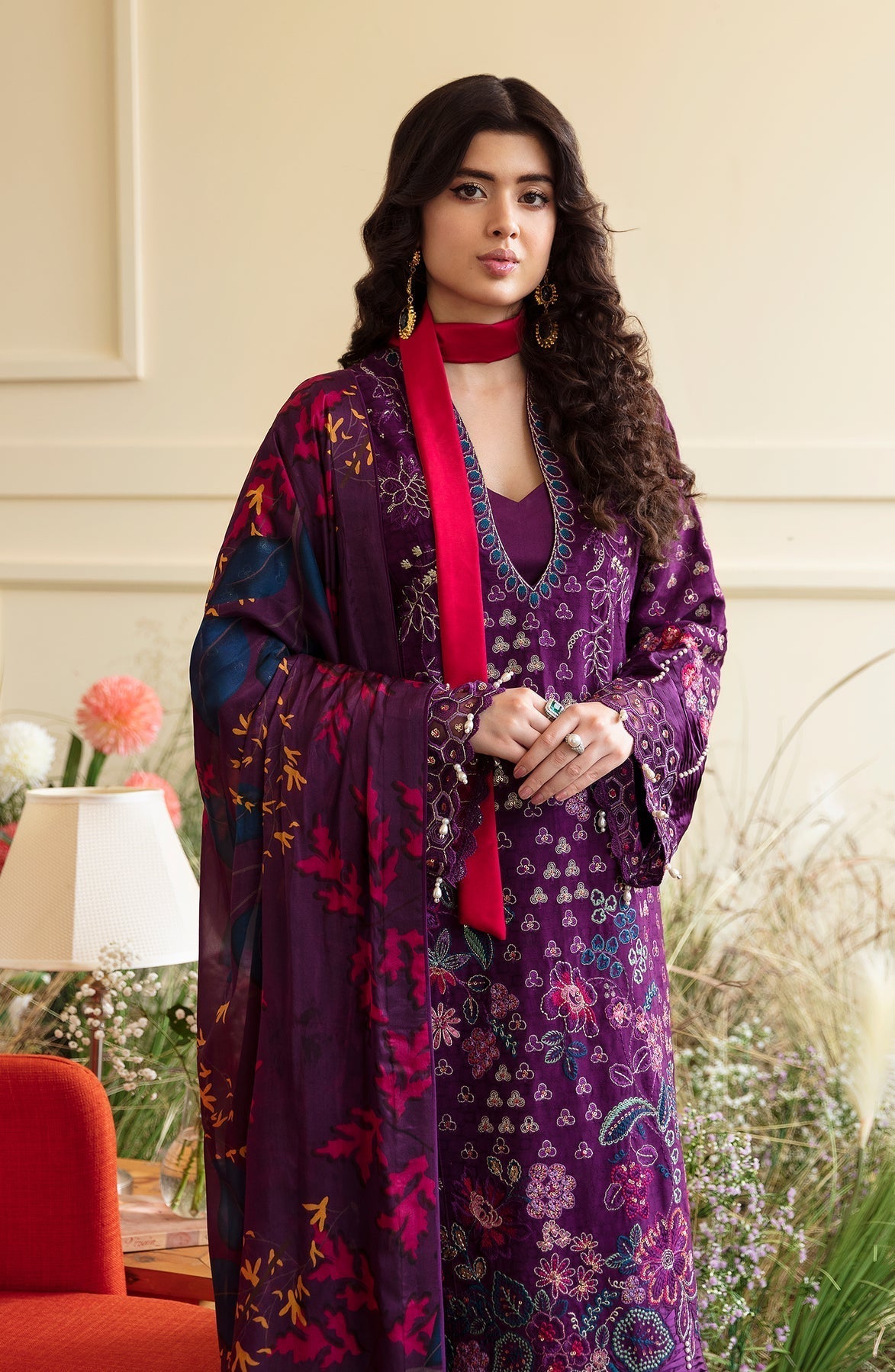Zevk | Flora Festive Lawn | FUCHSIA - House Of Hania