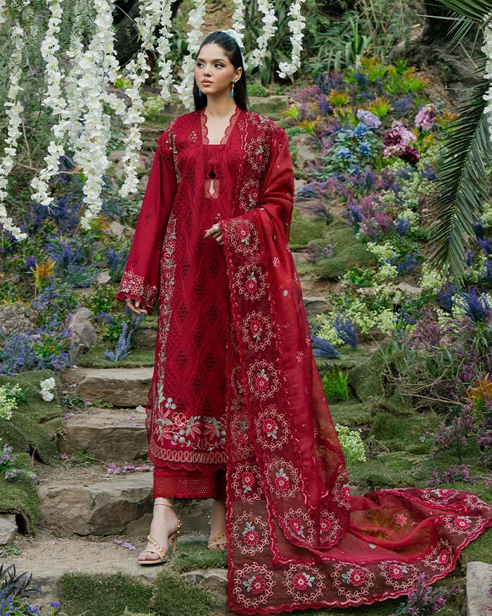 Zevk | Flora Festive Lawn | RED ROSE - House Of Hania