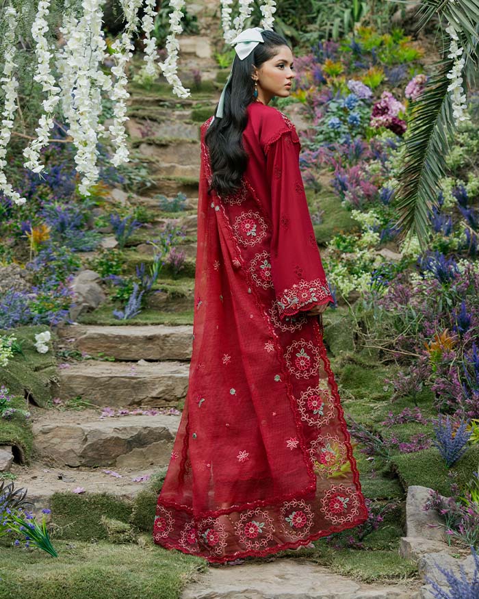 Zevk | Flora Festive Lawn | RED ROSE - House Of Hania