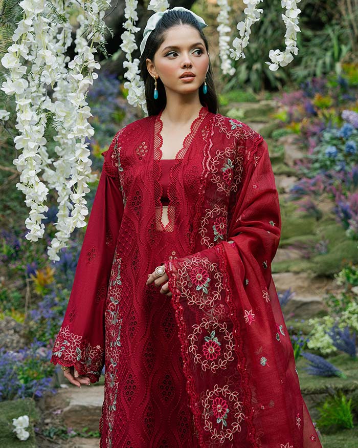 Zevk | Flora Festive Lawn | RED ROSE - House Of Hania
