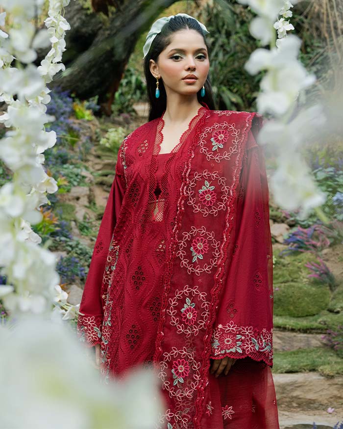 Zevk | Flora Festive Lawn | RED ROSE - House Of Hania