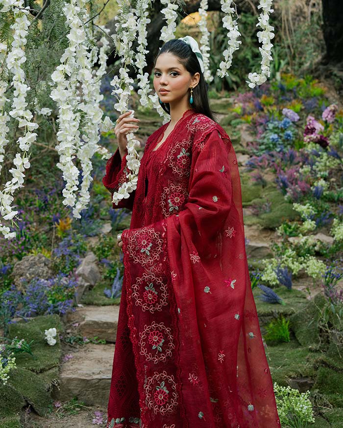 Zevk | Flora Festive Lawn | RED ROSE - House Of Hania