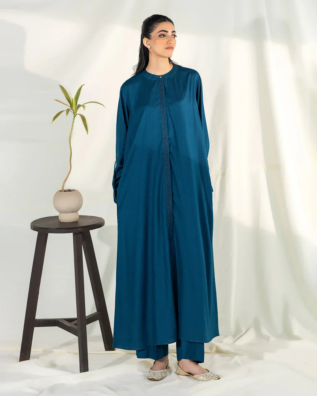 Zevk | Winter flavour Kaftan | AQUA TEAL - House Of Hania