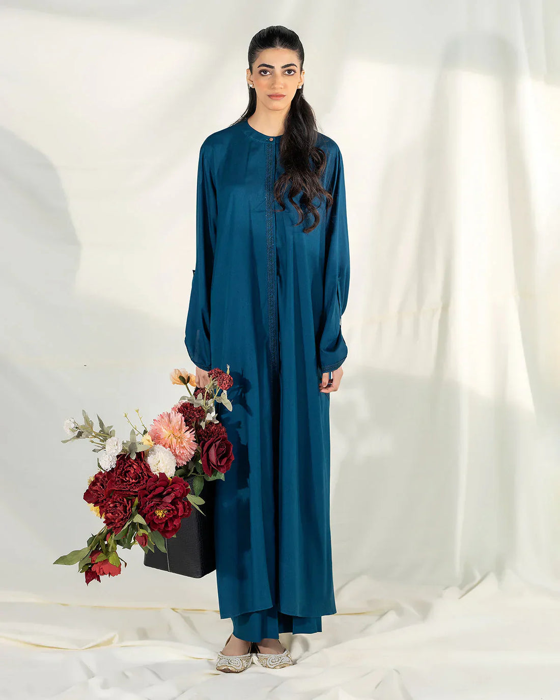 Zevk | Winter flavour Kaftan | AQUA TEAL - House Of Hania