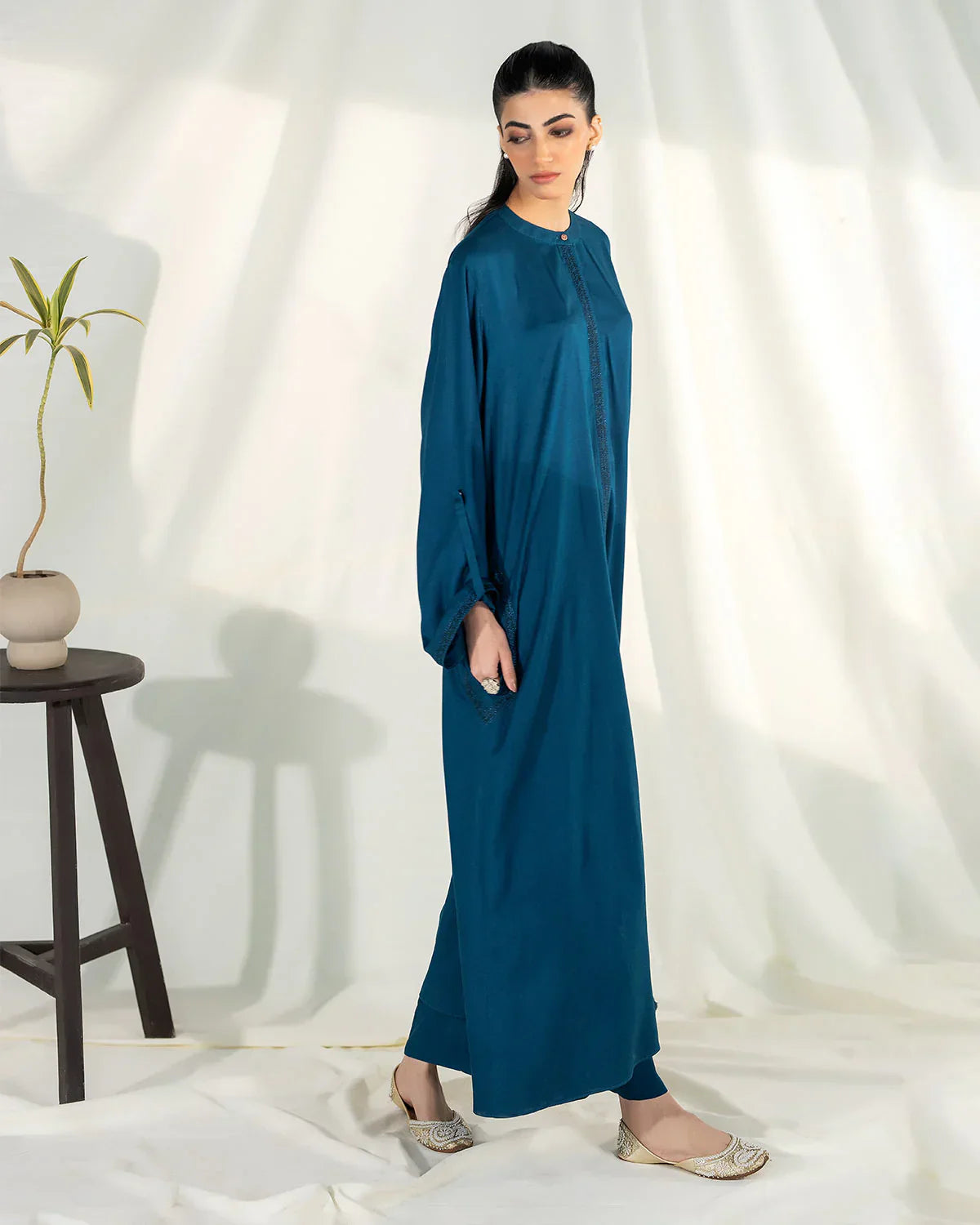 Zevk | Winter flavour Kaftan | AQUA TEAL - House Of Hania