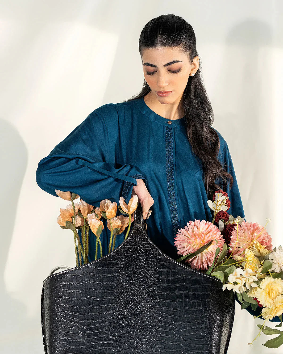 Zevk | Winter flavour Kaftan | AQUA TEAL - House Of Hania