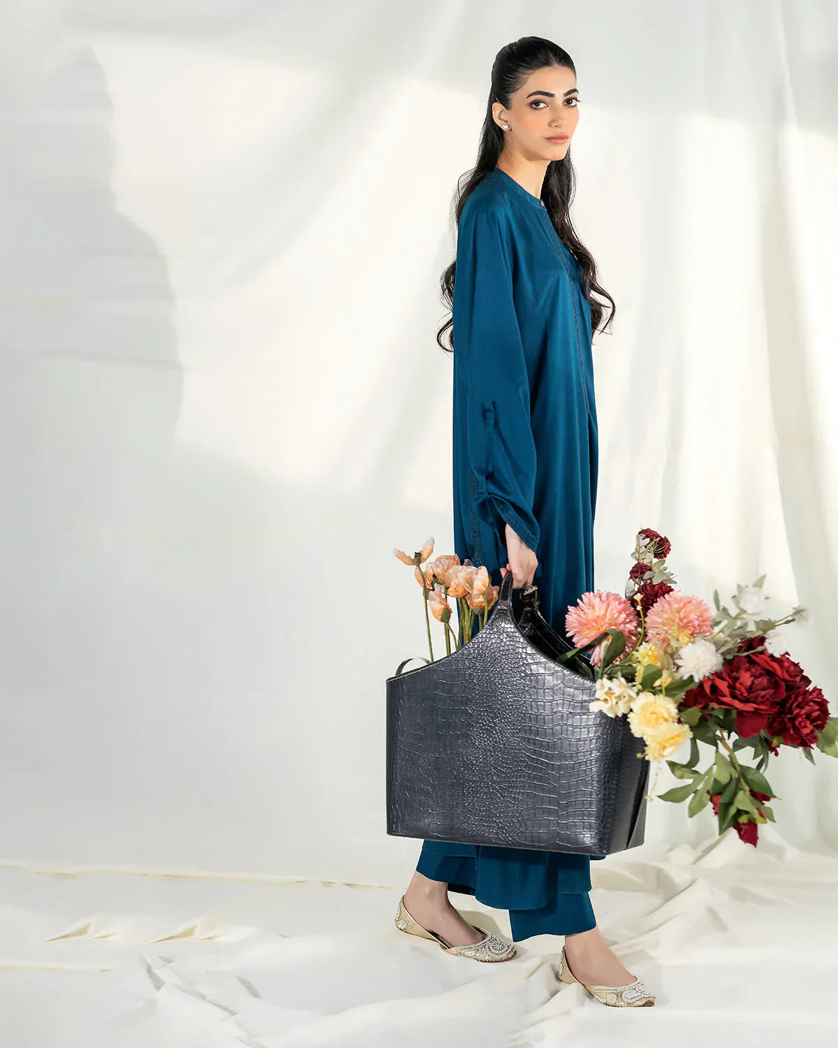 Zevk | Winter flavour Kaftan | AQUA TEAL - House Of Hania