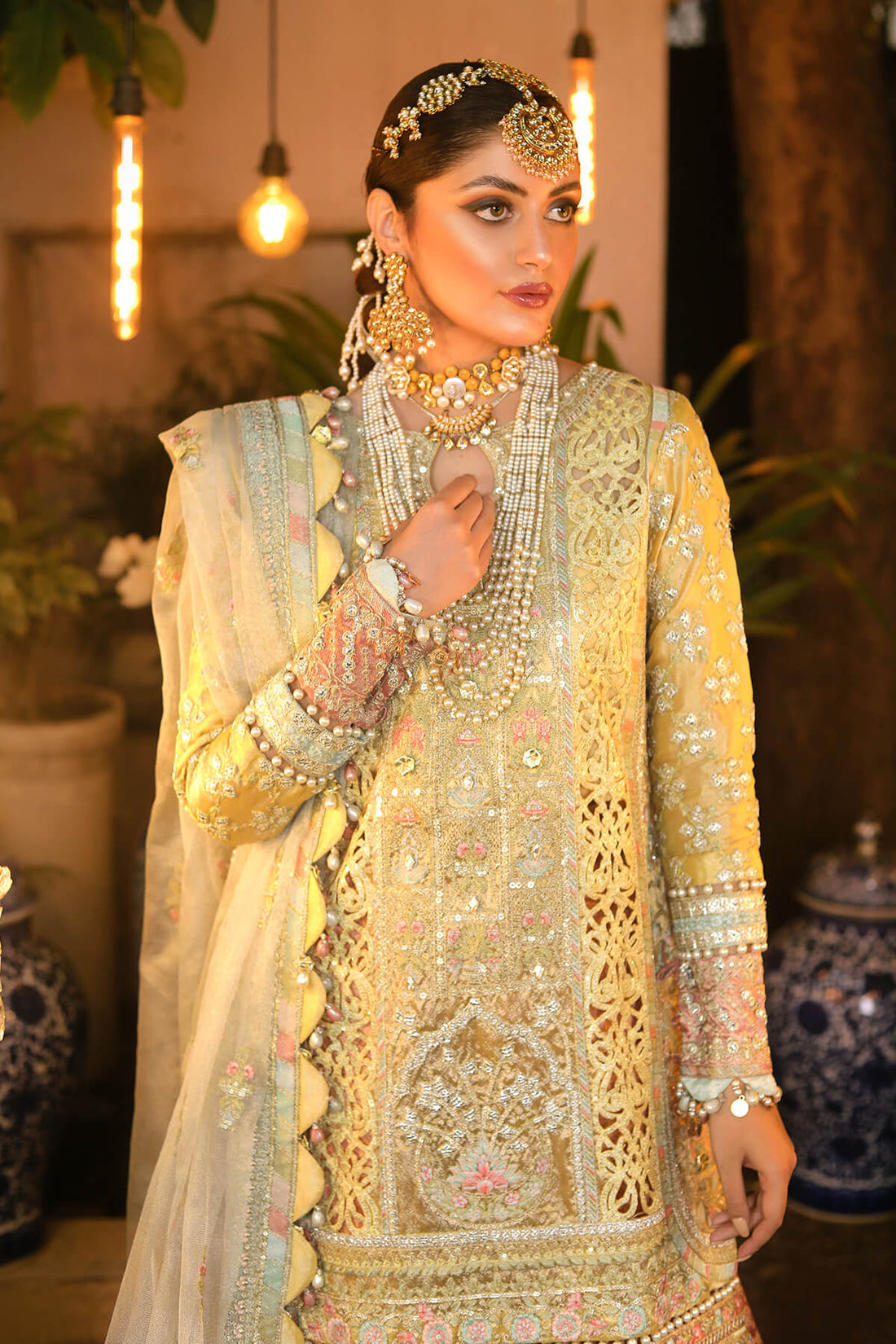 Raeesa Premium | Wajadan Wedding Formals | WD-4 Lemon Chiffon - House Of Anaya
