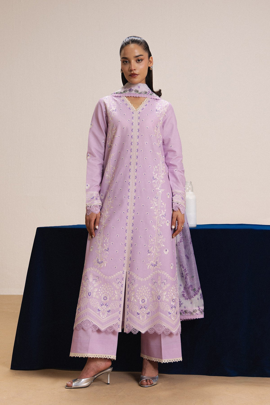 Model wearing Afrozeh Nuage shirt & trouser set