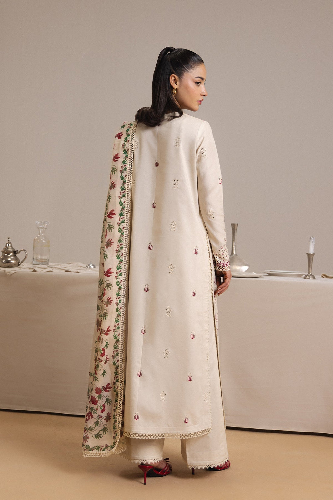 Model wearing Afrozeh Blanche shirt & trouser set
