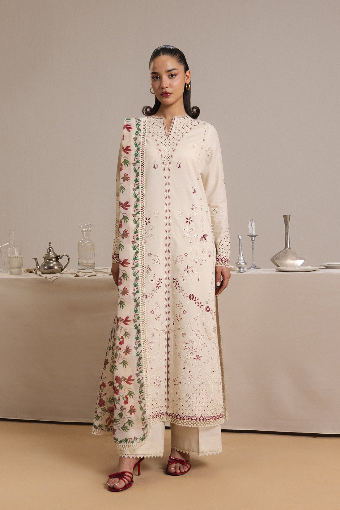 Model wearing Afrozeh Blanche shirt & trouser set