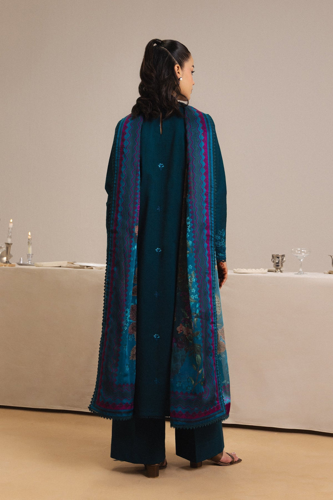 Model wearing Afrozeh Voile shirt & trouser set