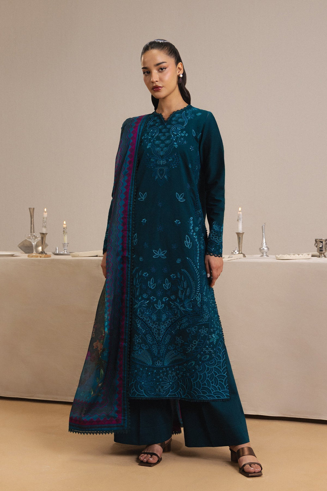 Model wearing Afrozeh Voile shirt & trouser set